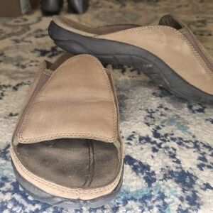 Merrell Treviso Stone‎ Leather Slide Open Toe Mules Size 6 Sandals Shoes Neutral
